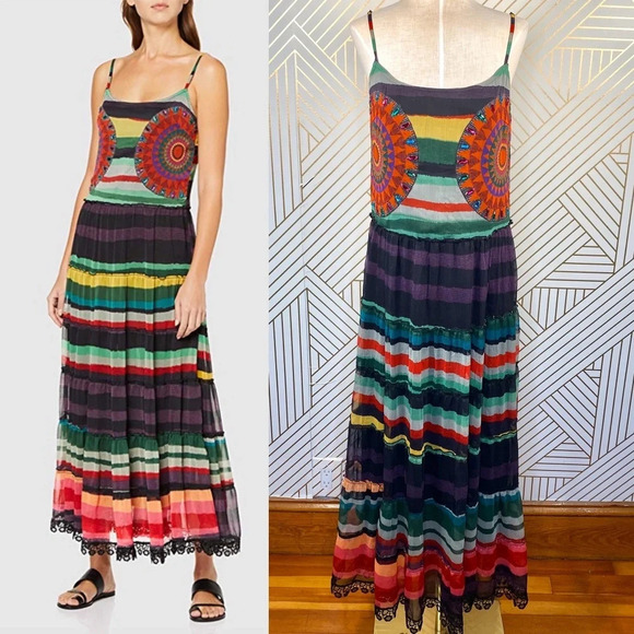 Desigual‎ Rainbow Stripe Embellished Maxi Dress - Picture 1 of 8